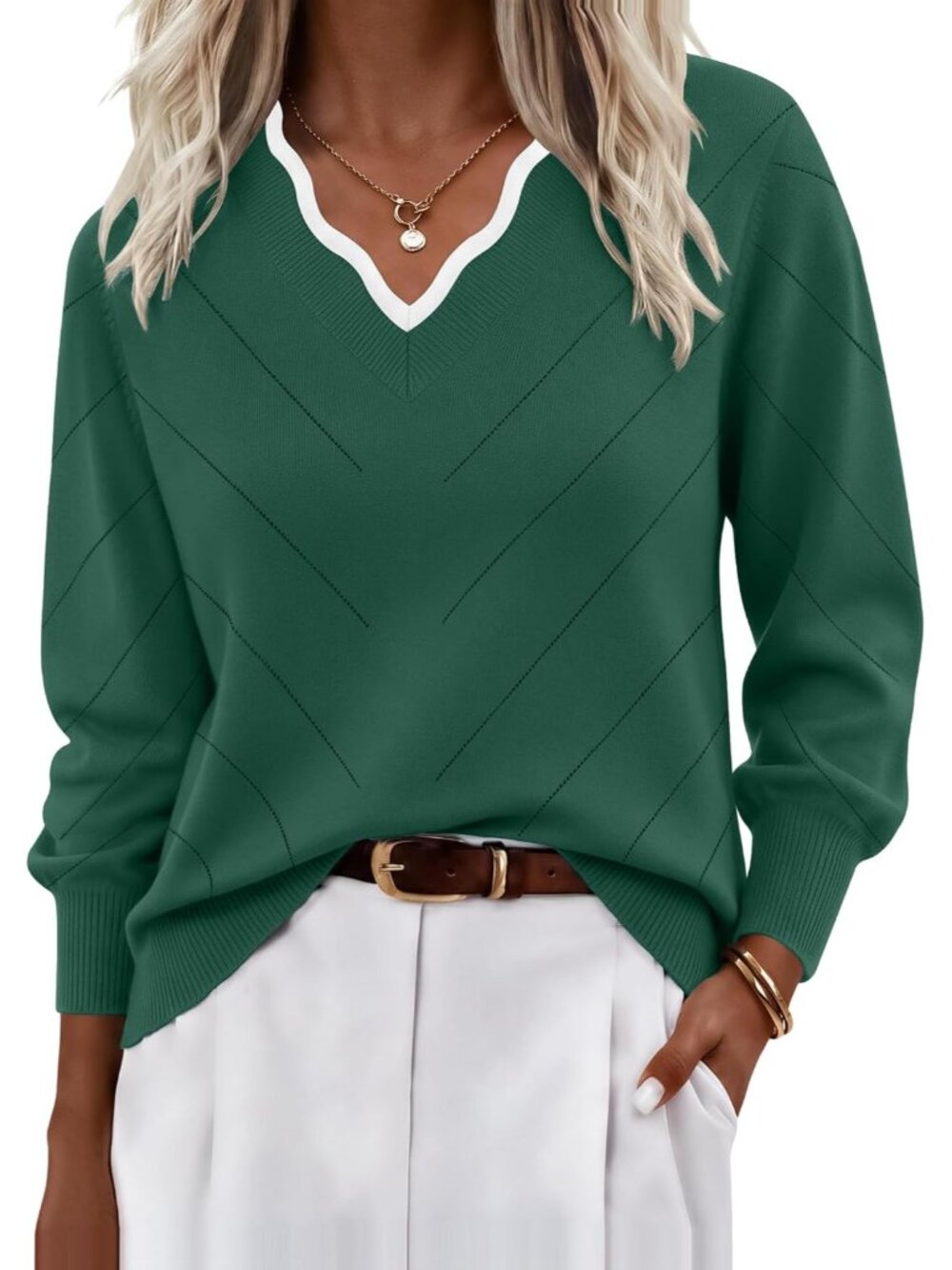 Women’s Fall V-Neck Knit Sweater - Lightweight, Long Sleeve, Casual Elegance